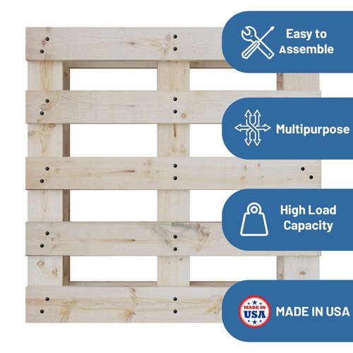 Greaton, Unassembled Heavy-Duty Wooden Pallet Kit – 48x48x5 Inches, Industrial-Grade Pinewood, Stackable & Reusable, Easy to Assemble, 4-Way Forklift Entry, for Home, Storage & Warehouse Use – 1 Pack
