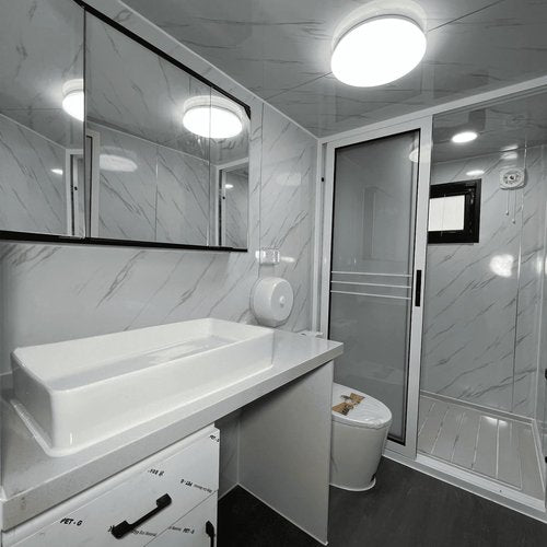 2 Story Prefab Tiny Home for Sale, 20FT Modular Home with 4 5 6 Bedrooms, Full Kitchen & Bathroom, Expandable Container House to Live in for Adults Prefabricated Mobile Foldable House