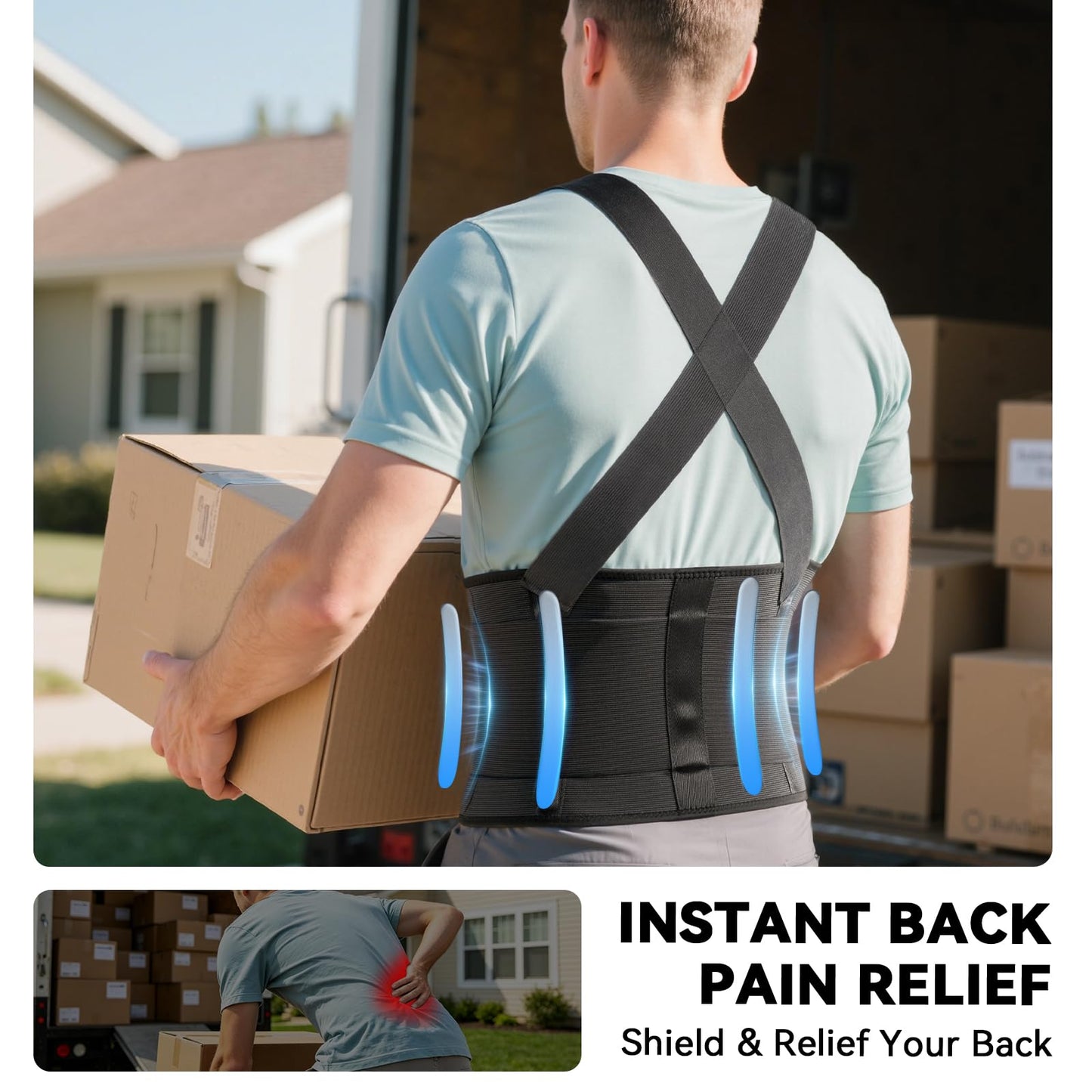 SOLOEVER Work Back Brace for Men & Women, Adjustable Lower Back Support Belt for Sciatica, Herniated Disc, Pain Relief, Moving Construction Warehouse Heavy Lifting Safety & Protection (Black, Large)