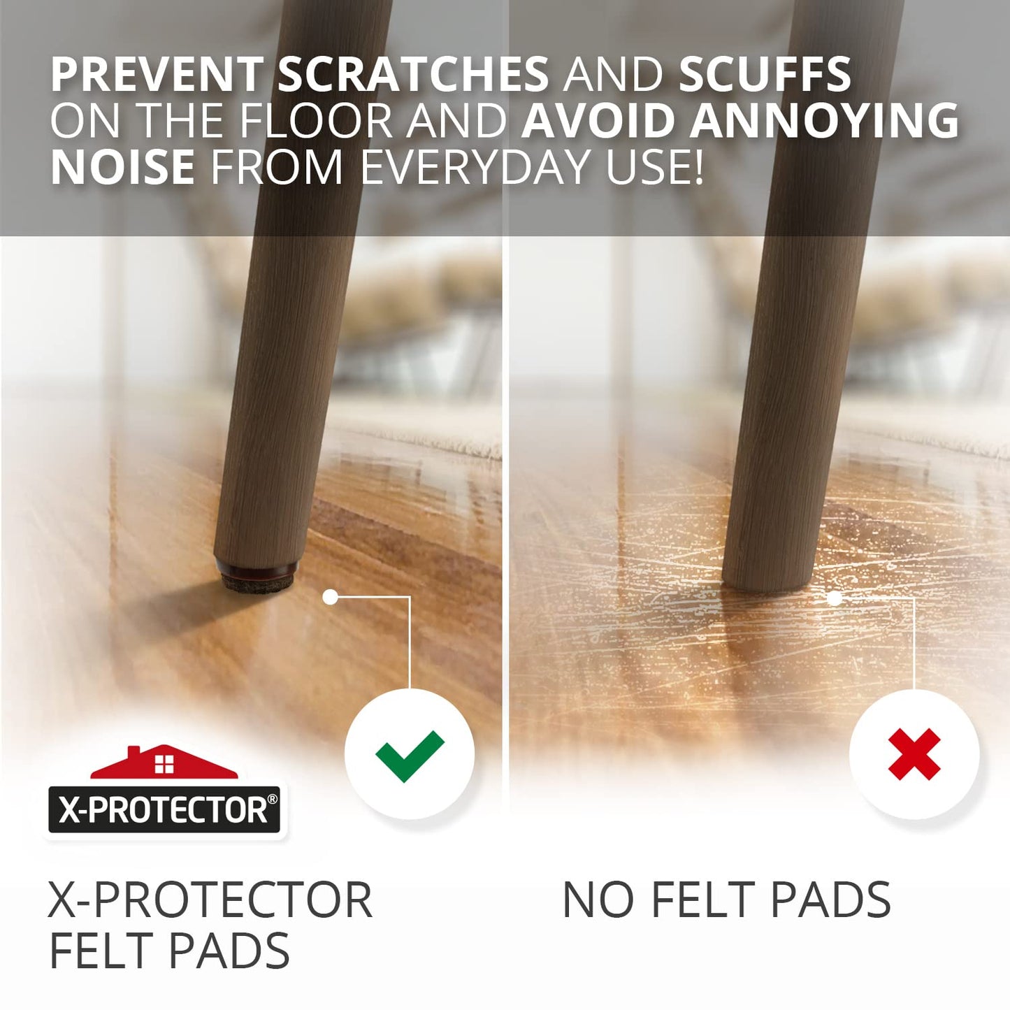 Nail-on Felt Pads X-PROTECTOR 40 PCS - 0.8" Felt Furniture Pads - Brown Chair Leg Floor Protectors - Nail in Furniture Pads for Furniture Legs - The Best Chair Pads for Hardwood Floors (20mm)!