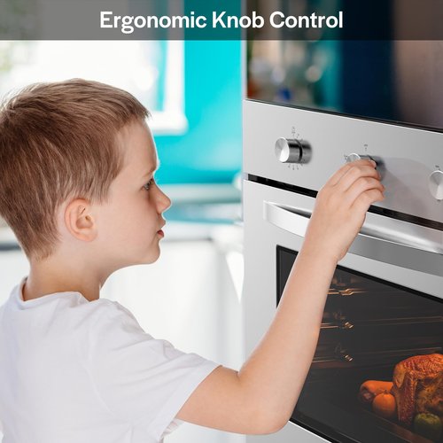 Empava 24" Single Gas Wall Oven with Bake Broil Rotisserie Functions with Mechanical Controls and Built-in Timer and Convection Fan in Stainless Steel