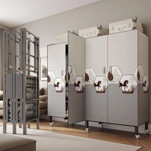 YDEHUEAD Foldable Portable Wardrobe On Wheels, Freestanding Garment Rack, with Magnetic Door 2000lbs, Heavy Duty Clothes Rack, for Bedroom Closet Systems (White (with Pattern), 150CM/59IN)