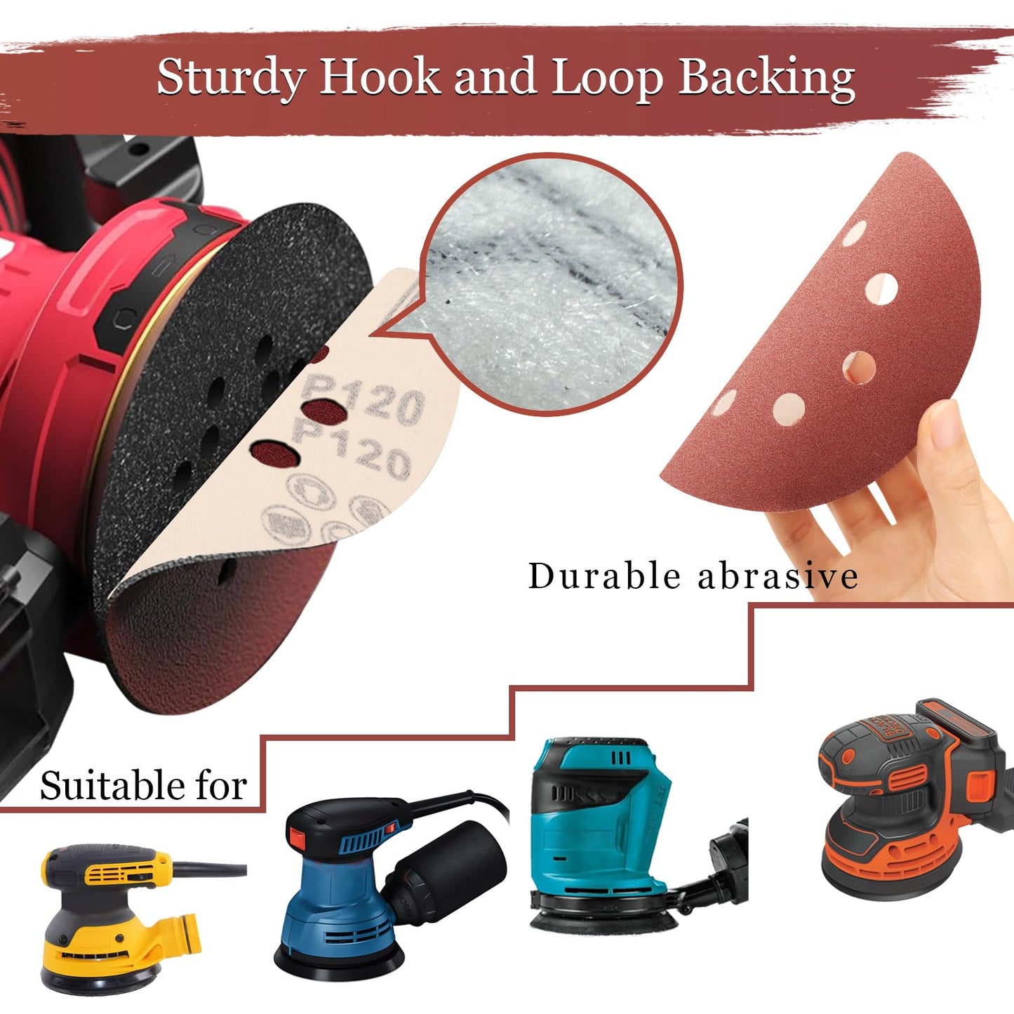 Szarint 5 Inch Sanding Discs Hook and Loop, 70 PCS 8 Hole Sandpaper Include 120, 240, 320, 400, 600, 800, 1000 Grit for Random Orbital Sander