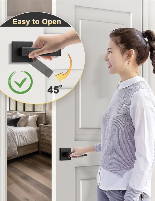 Tinewa 10 Pack Square Privacy Door Levers Locksets in Matte Black Finish, Bed/Bath Door Levers Keyless Interior Handles,Reversible for Left Right Handed Doors