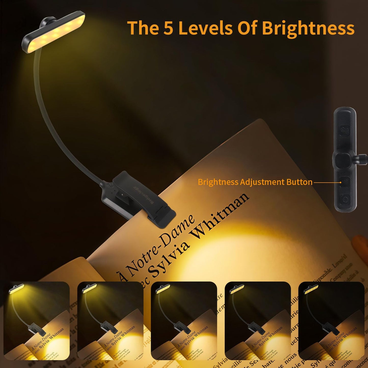 Bsdgeclogy 24 Led Rechargeable Book Light For Reading In Bed-Eye Caring 3 Color Temperatures,80 Hrs Runtime Lightweight Clip-On Lamp, Perfect For Kids, Book Lovers, And Student Gifts (Black, Rotating)