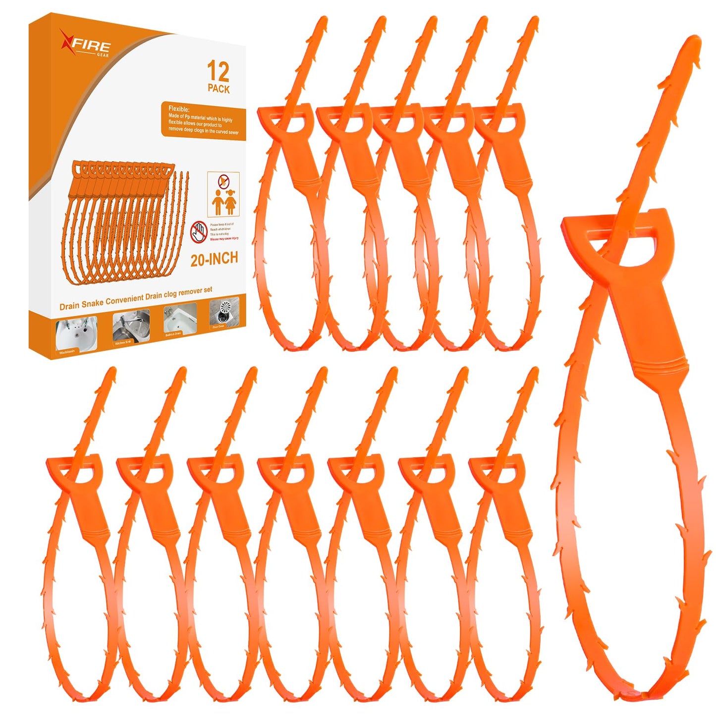 12 PCS Drain Snake, Drain Hair Remover, Sink Snake Drain Auger Cleaner Tool For Bath Tub, Toilet, Kitchen Sink(20 In)