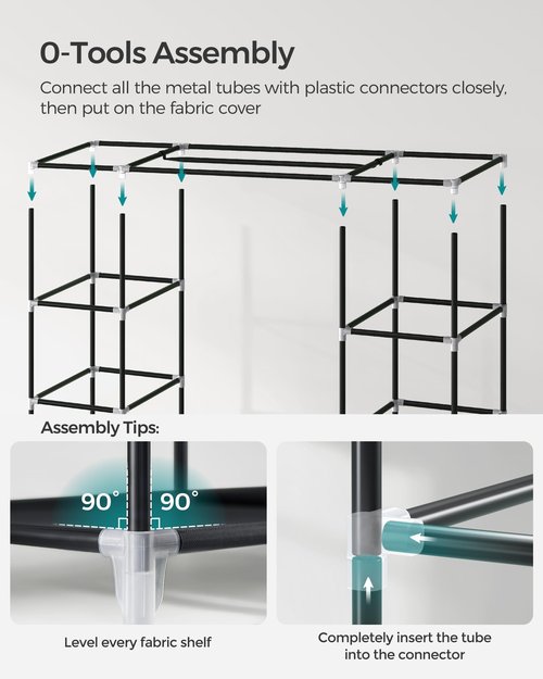 SONGMICS Closet Wardrobe, Portable Closet for Bedroom, Clothes Rail with Non-Woven Fabric Cover, Clothes Storage Organizer, 59 x 17.7 x 69 Inches, 12 Compartments, Black ULSF03H