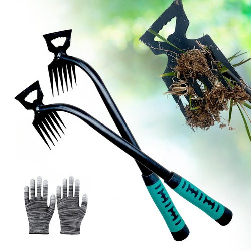 Weed Puller Tool-2Pcs Gardening Hand Weeder Tools, 2025 New Weeding Artifact Uprooting Weeding Tool, Manganese Steel Weed Removal TooL, 6 Teethes Dual Purpose Manual Weed Pulling Tool for Yard Gardenl