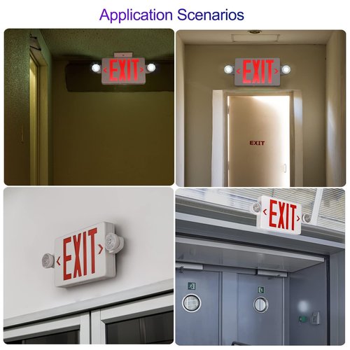 CM MZY LED Exit Sign with Emergency Lights,Exit Sign Light with Battery Backup, Red Letter Emergency Lights with Two Adjustable Heads,AC 120/277V, UL Certified,1PCS