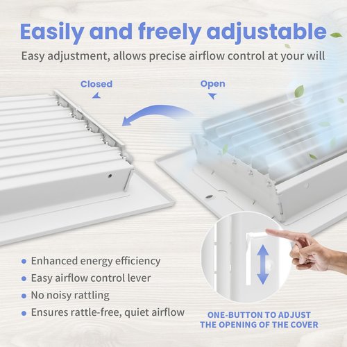 10 x 6 Inch [Duct Opening] Air Vent Covers for Wall or Ceiling - High Airflow 2 Way Steel Ventilation - Adjustable Wall/Ceiling Register, 11-3/4 Inch x 7-3/4 Inch [Overall Dimensions]