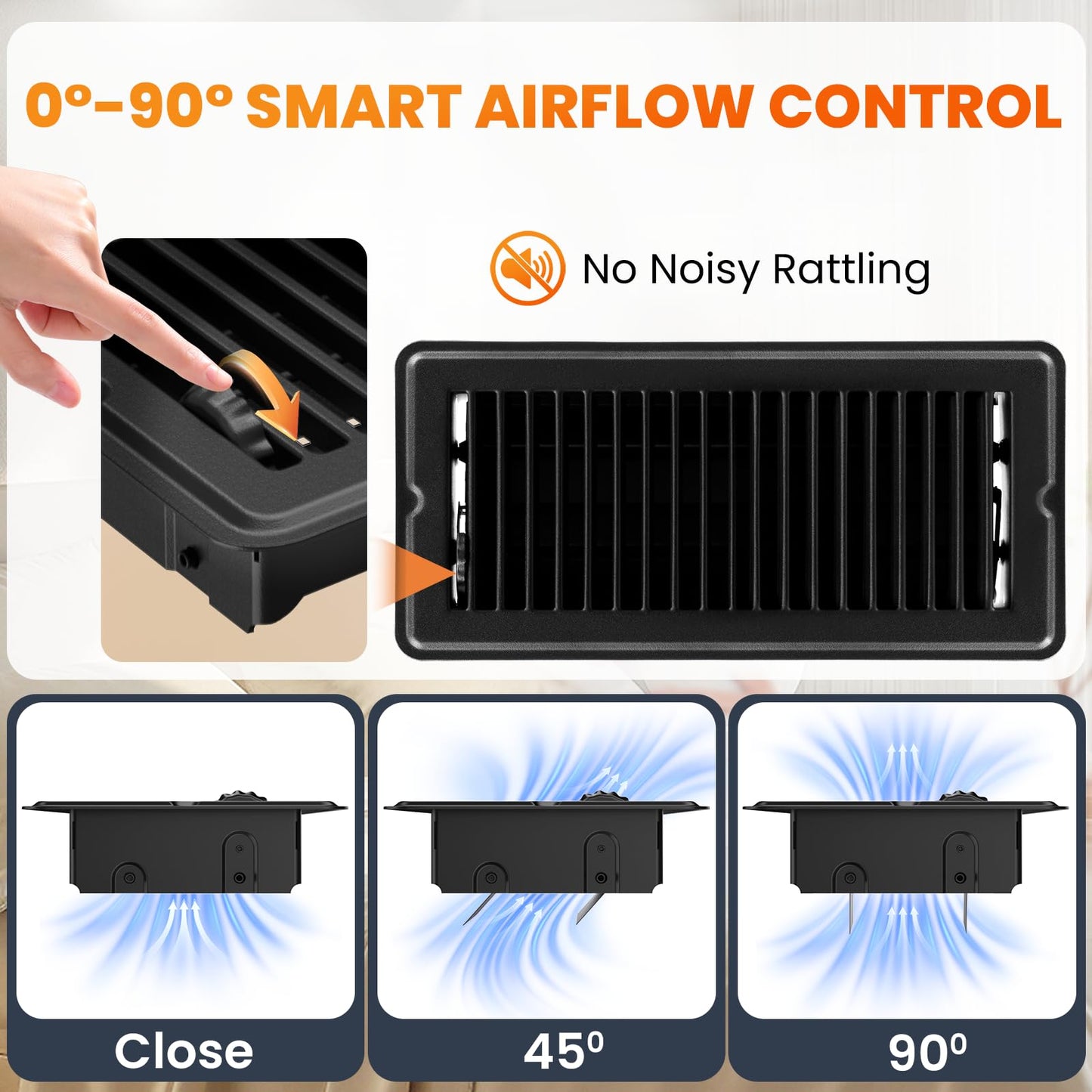 2x14 Floor Register, Matte Black Vent Cover 4 Pack, Heavy Duty Steel Walkable Floor Vents, Floor Register Vents with Easy Adjust Air Supply Lever, Rust Proof Finish Registers Grilles