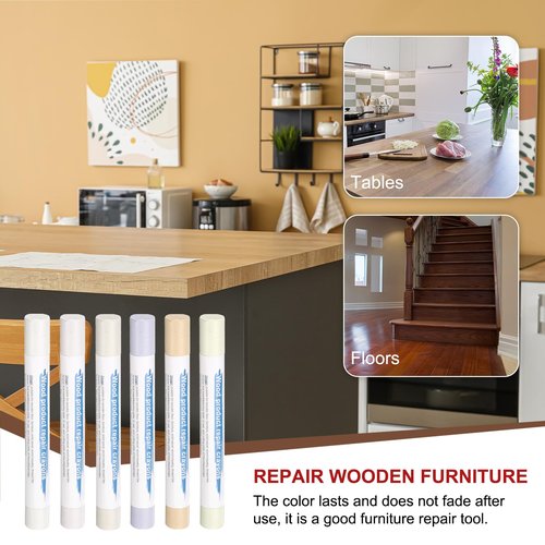 HARFINGTON Wood Filler Sticks 6 Colors Wooden Wax Touch Up Furniture Repair Crayons for Times Fabric, Wood, Titanium White, Light Taupe, White, Milk White