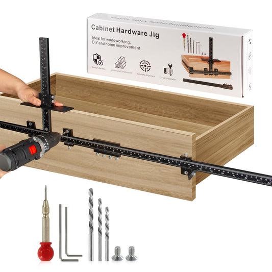 PRO Cabinet Hardware Jig, 32-inch Detachable Cabinet Handle Jig with Auto Center Punch, Aluminum Alloy Cabinet Handle Template Drill Guide, Cabinet Pull Jig for Handle Knob Pull, Drawer/Door