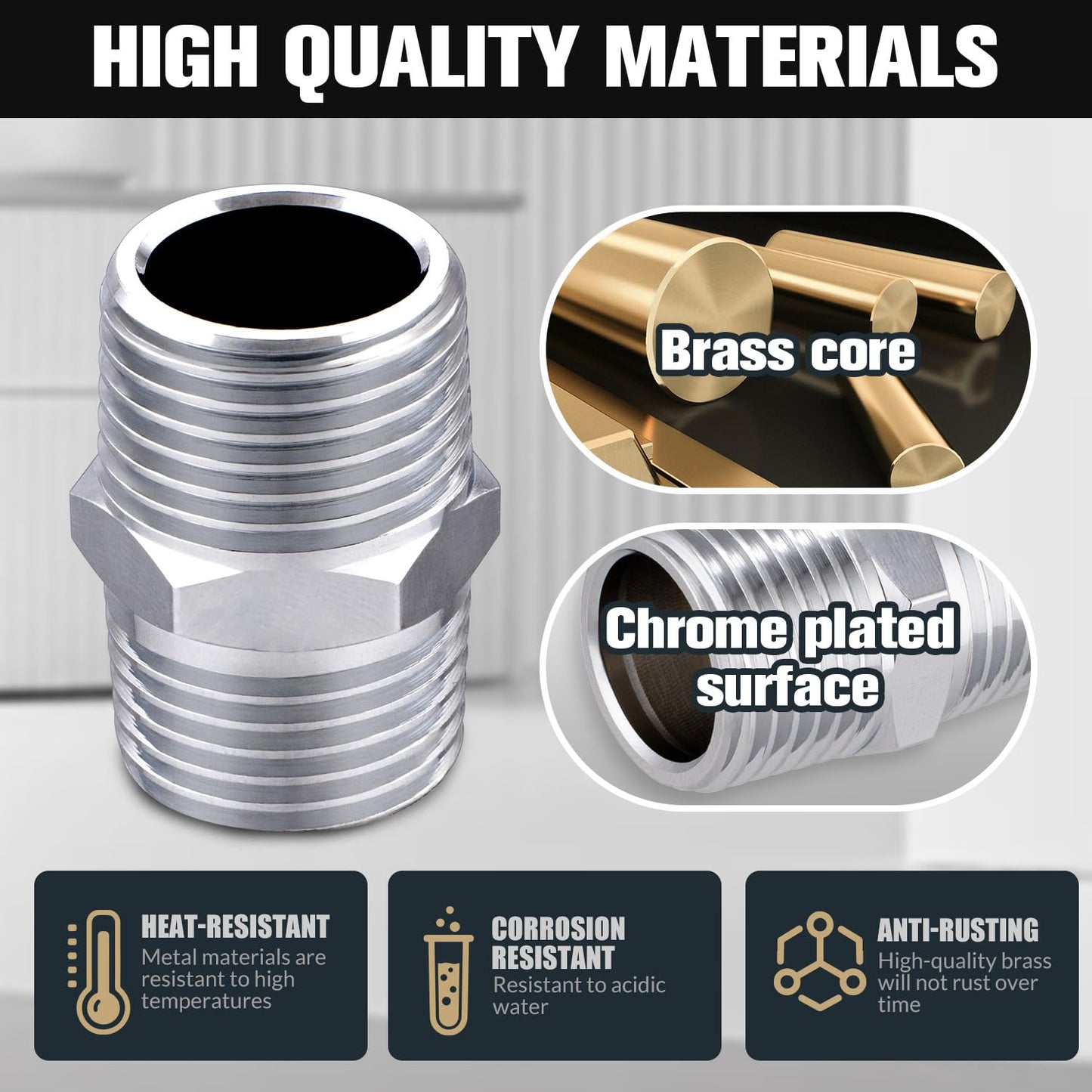 Shower Hose Extension Connector, Male NPT 1/2x Male NPT 1/2 Shower Hose Extender Fitting Extra Long Joint, Used to Connect Two Hoses, Chrome（2 Packs ）