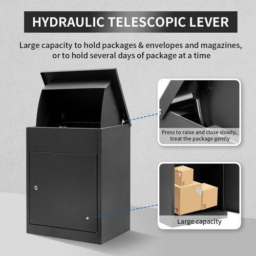 Ydocabinit Package Delivery Boxes for Outside, Extra Large Mailbox for Parcel, Galvanized Steel Parcel Mailbox, Wall Mounted Lockable Anti-Theft for Porch,Curbside XL-Black