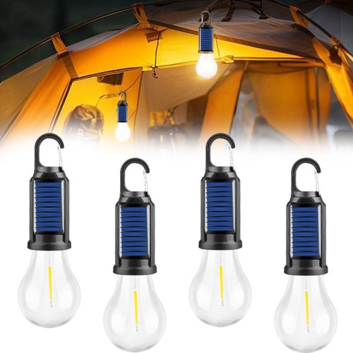 Solar Rechargeable Hooked Camping Light, Waterproof Portable Solar Camping Light, 3 Light Modes Adjustable Camping Lamps for Hiking, Party, Camping, Fishing (4Pcs)