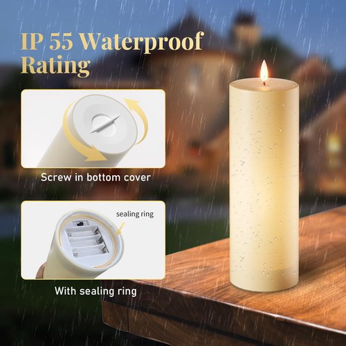 12" x 4" Large Flameless Candles with Remote & Timer, Waterproof Outdoor Battery Operated Candles LED Electric Flickering Flameless Pillar Candle for Patio Porch Lanterns Home Decor, Set of 2