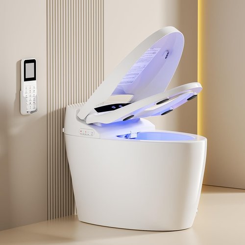 LOUPUSUO Smart Toilet,Tankless Toilets with Warm Water Sprayer and Dryer, Foot Sensor Operation,Bidet with Heated Seat Smart with Bidet Built In Fahrenheit LED Display