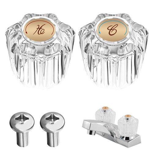 2PCS Faucet Handles Bathroom Sink Faucet Knobs Replacement Bathtub Hot and Cold Faucet Handle Faucet Rebuild Trim Kit in Clear Acrylic Compatible with Delta/LDR/Delex/Peerless MP54260 Faucets