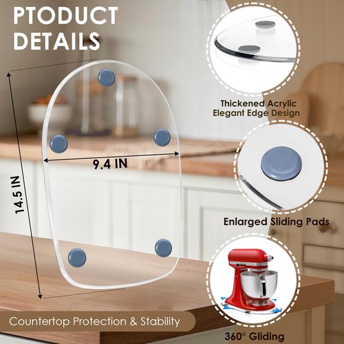 Baemin Mixer Slider, Thickened Acrylic Heavy-Duty Mixer Slider Mat for 4.5QT-5QT Stand Mixer, Compatible with KitchenAid Sliders for Countertop, Appliance Sliders Mixers Accessories, Clear