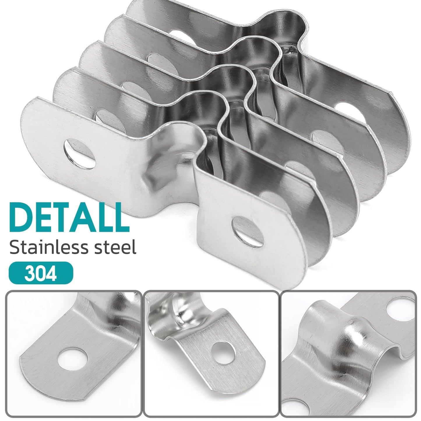 Nayciiy 25Pcs M8 304 Stainless Steel Rigid Pipe Strap Two Hole Cable Strap u Bracket Pipe Clamps Heavy Duty Pipe Fasten Holder for Tube, Pipe or Wire Cord Installation (25, 8MM（5/16" ）)