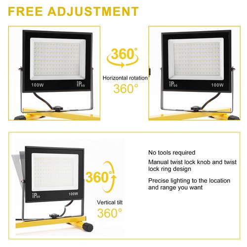 30000 Lumen Work Lights with Stand, 3 Adjustable Head LED Work Light, with Adjustable and Foldable Tripod Stand, Waterproof Lamp with 6500 Kelvin Color Temperature