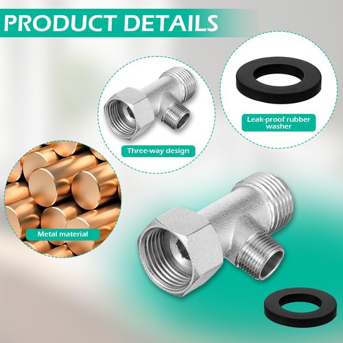 MBAIYO Bidet T Adapter, 3 Way Adapter Rubber Ring 7/8x7/8x3/8" Copper Tee Connector Toilet Faucet Splitter Shower Head Splitter Shower Diverter Valve for Sprayer Faucet Bidet Hose RV Home Plumbing
