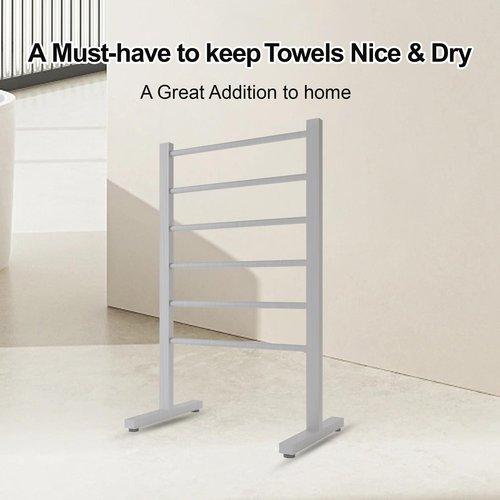 SHARNDY Portable Electric Towel Warmer Freestanding Drying Rack for Home Bathroom Stainless Steel Brushed Nickel, 6 Bars, 80W (Brushed)