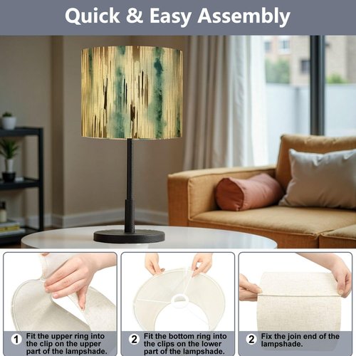 Drum Lamp Shades Set of 2 Abstract teal brown drip style light beige dark aquamarine Stripes Lampshades for Floor Lamps Table Lamps Pendant Light 11"x8.9" Large Replacement Linen Lampshade