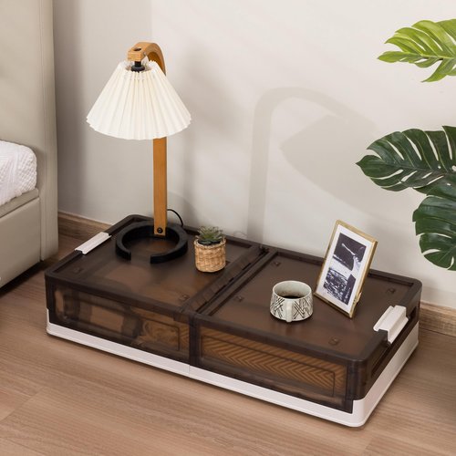 TlaroRiz Plastic Under Bed Storage 58QT/14.5Gal Flat Underbed Storage Containers with Lid and 8 Rolling Wheels Folding Stackable Under Bed Organizer Boxes for Clothing Blanket Shoes Books,1 Pcs