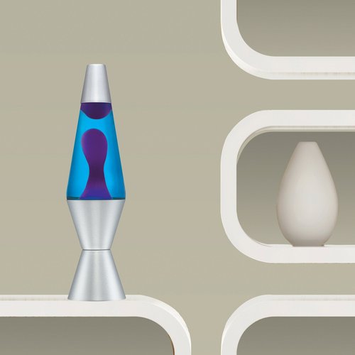 14.5-Inch Silver Base Lava Lamp with Purple Wax in Blue Liquid - 2118