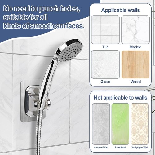 2PC Strong Adhesive Shower Head Holder - Adjustable No Drilling Wall Mount for Shower Wand Holder, Bathroom Shower Bracket with Black & White,Suitable for Installation On Bathroom