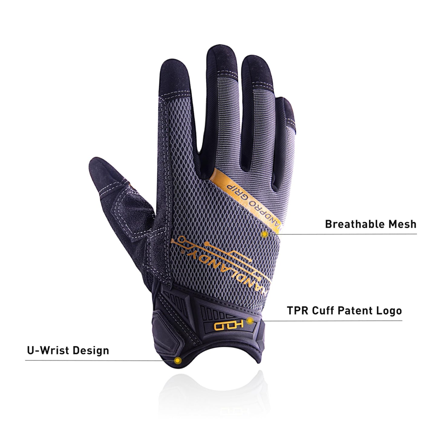 HANDLANDY Work Gloves with Grip for Men & Women, Mechanic Working Gloves Touchscreen, Flexible & Breathable Thin Work Gloves (Large, Grey)