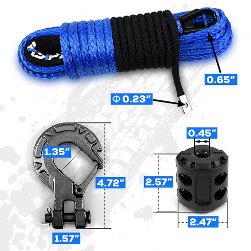 Synthetic Winch Rope Kit, 3/16" x 50ft 8500LBS Blue Winch Cable with Protective Sleeve, Forged Winch Hook, Rubber Stopper and Safety Pull Strap for ATV UTV