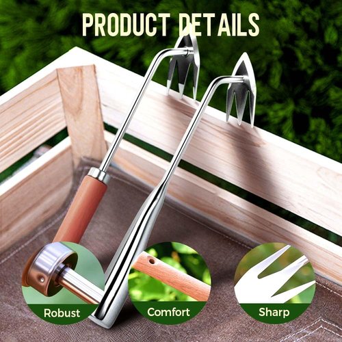 KEAOZA Manual Weed Remover Tool for Lawn and Garden, 3 Tooth Weeding Artifact Uprooting Weeding Tool with Handle, Artifact Steel Weed Pulling Tool for Gardening Backyard Farm (1pc b)