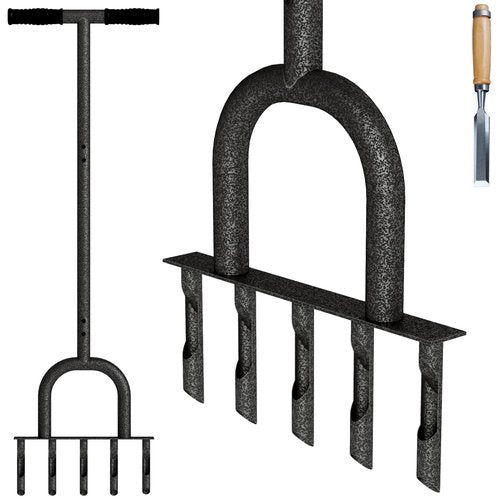OZMSHF Lawn Coring Aerator, Steel 5 Core Plug Aerator Lawn Tool with Soft Rubber Grip, Manual Grass Aerator Tool, Garden Tool & Cleaning Hand Tool for Loosening Soil and Improving Lawn Health