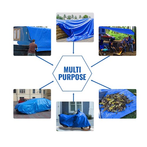 Tarpuglider Blue Tarp Pack of 4 Tarps Heavy Duty waterproof 8x10 Large Multipurpose Poly Outdoor Tarps Cover 5 Mil Thickness Blue Tarpaulin Reinforced Rip Resistant Rubber Edges With Aluminum Grommets