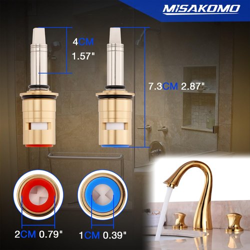 Misakomo Ceramic 1/4-Turn Cold & Hot Valve Cartridge Kit Long Stem Fit for Concealed Caps Replace# 377XKRHJKABNF & 377XKLHJKABNF