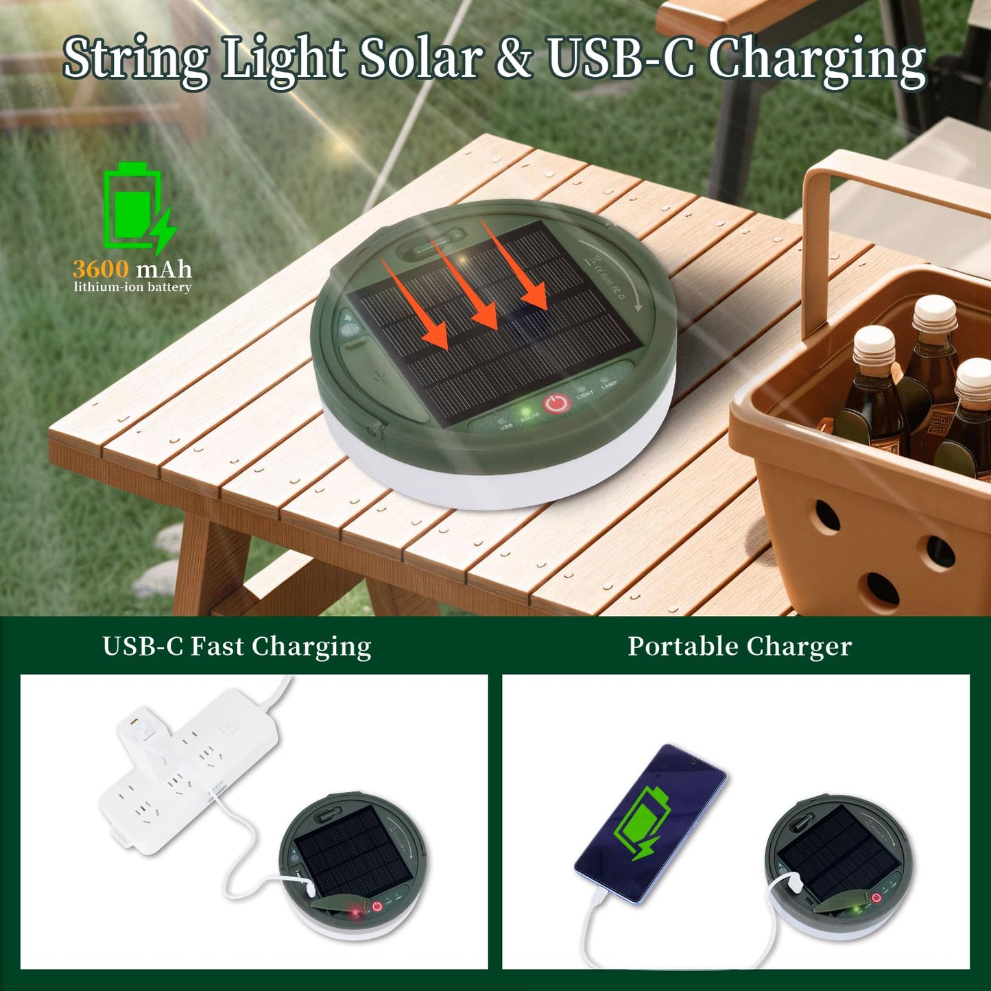 MGYIF Solar Camping String Lights with 180 LEDs, 33 FT Outdoor Fairy String Lights with 13 Lighting Modes & Timer, Waterproof & Rechargeable, Camping Gear for Tent, Yard, Garden, Hiking, Travel Decor