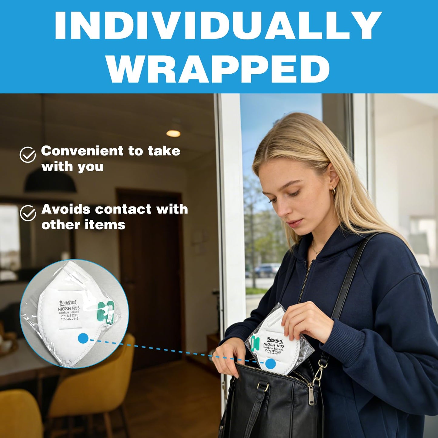 NIOSH Approved N95 Mask Particulate Respirators, Pack of 20 N95 Face Masks, Individually Wrapped, Universal Fit