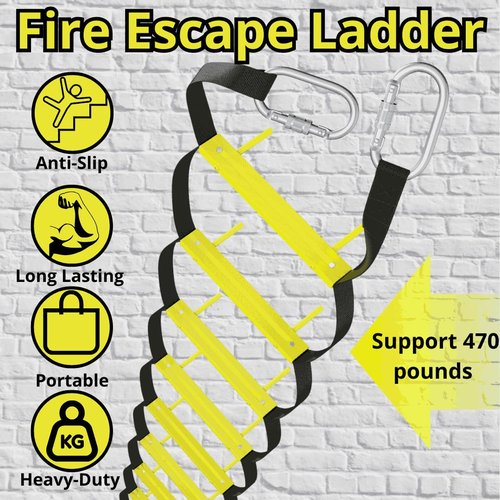 Permanent Fire Escape Ladder Two-Story 13ft | Ladder for Egress, Window or Attic | Hanging Ladders for Fire Emergency | Home Safety | External Ladders for Fire Evacuation | Wall-Mounted Climbing Rungs