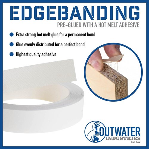 Edgemate 13/16" White Melamine Iron-On Edge Banding Tape (25 Feet) Pre-Glued with Hot Melt Adhesive | By Outwater
