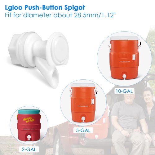 3Pcs Push Button Water Spigot Replacement, Reusable Compatible with Igloo 2, 3, 5, and 10 Gallon Water Cooler, BPA-Free, Durable 5 Gallon Bucket Spigot (White)