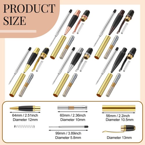 Colarr 10 Set Pen Making Kit Include 10 Woodturning Pen Kit 10 Exotic Wood Pen Blanks Twist Ballpoint Pen Kit with Refill Copper Pen Turning Supplies for DIY Pen Making Classroom Teacher Student Gift