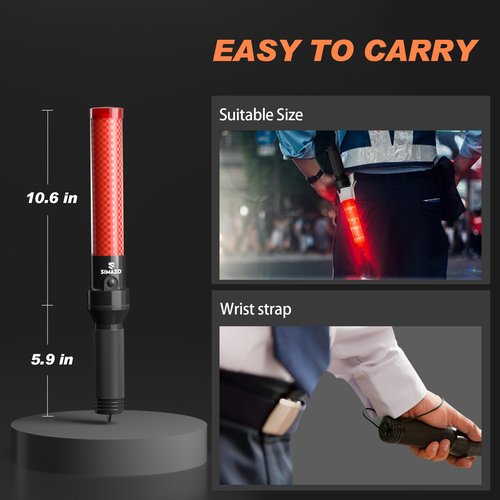 SIMAZO Traffic Wand (2-Pack), 16 Inch Traffic Control Wand with 3 Flashing Modes, Air Marshaling Signal Baton with White LED Light for Car Directing, Air Marshalling, Emergency Signaling