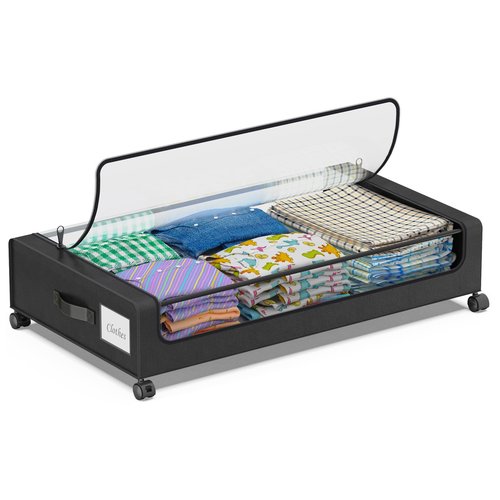 Under Bed Storage with Wheels, 1 Pack Under Bed Storage Containers with Clear Lids,Under the bed storage Organizer Bins, Rolling Under Bed Metal Drawer for Clothes,Shoes,Toys (Dark Black)