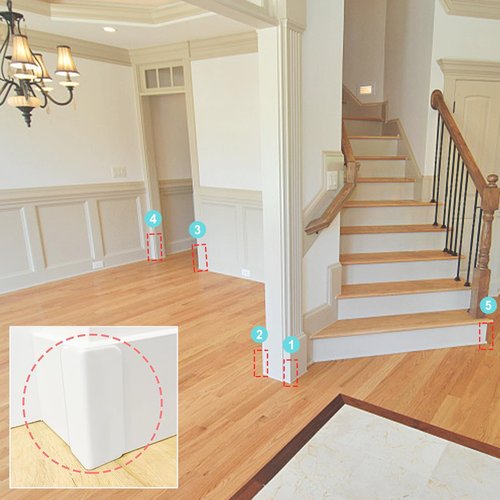 White Baseboard Corners Blocks Self Adhesive, Thickened Rubber Safety Corner Protectors Cushion, Soft Edge Furniture Wall Guards (4 PCS)