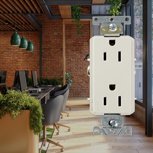 Leviton Decora Plus Duplex Receptacle, 15 Amp 125 Volt, Back and Side Wire, Grounding, 16252-TS, Light Almond