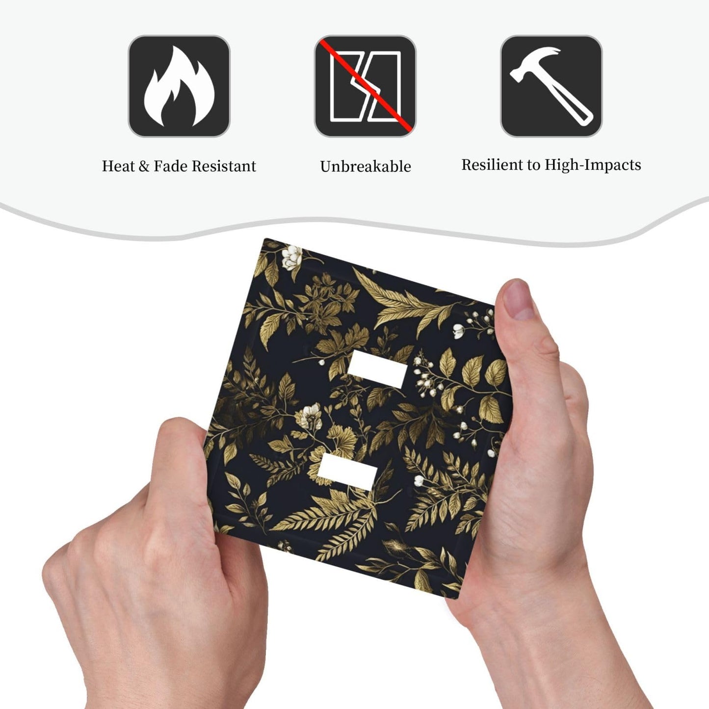 Xuejiaku Decorative Light Switch Plate Covers Rustic Black Glod Leaf Herbaceous Plants 2 Gang Light Switch Cover Plate Unique Double Toggle Wall Plate Outlet Covers Faceplate for Bedroom Decor