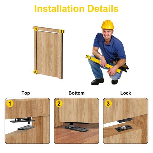 Heavy Duty Hidden Pivot Hinge - 570LB Load Bearing, 360° Rotation Invisible Door Hinge for Murphy Door Kit, Bookcase, Secret Door & Cabinet, Includes Hardware Kit (Black, 2 Pack)